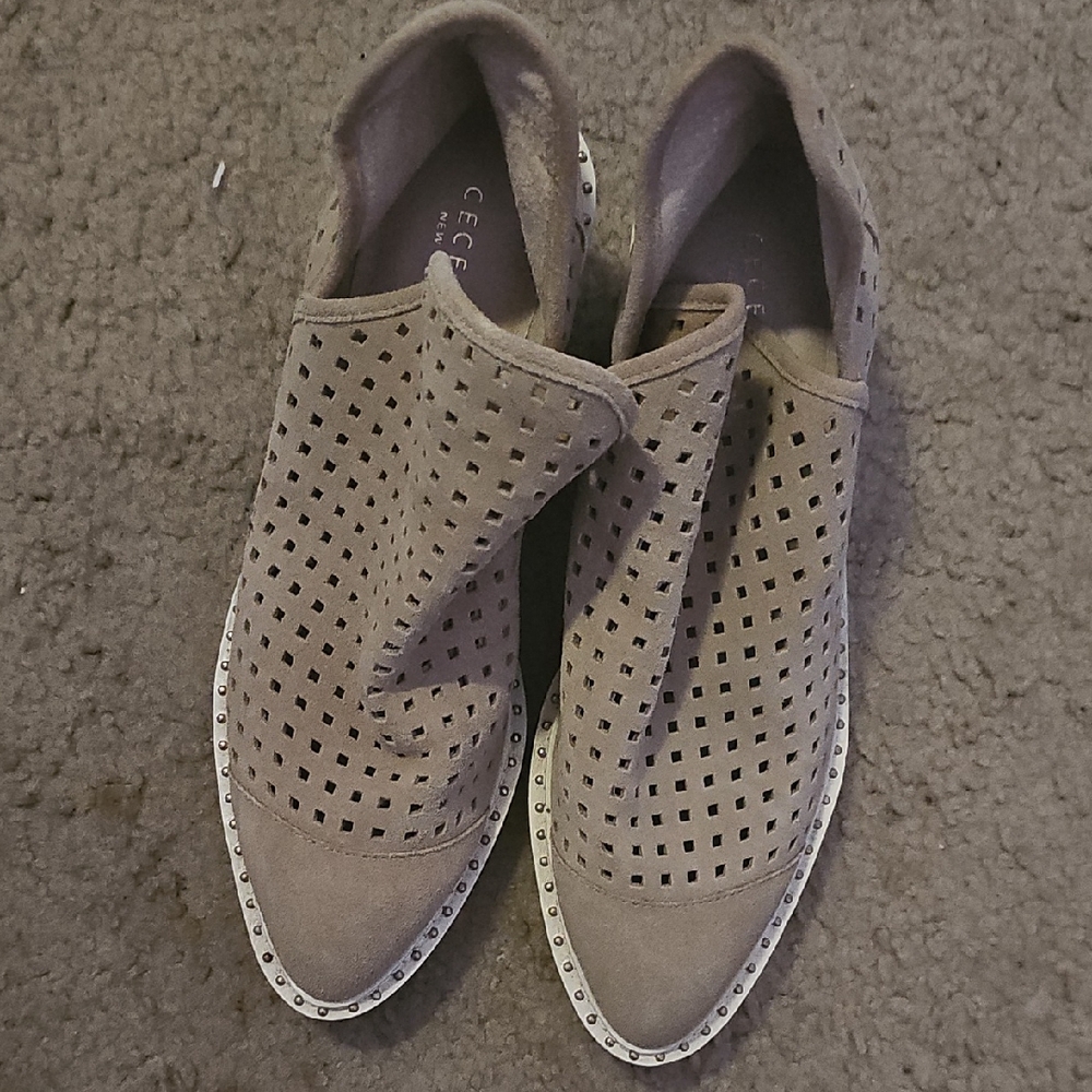 CECELIA NEW YORK Taupe Perforated Suede Ankle Booties
